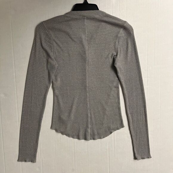Free People Top Women Sz M One of the Girls Henley Waffle Knit Shirt Gray - Picture 2 of 15